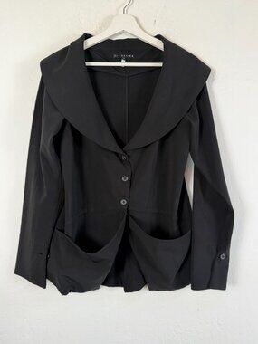 Elm Design Black Avant Garde Jacket Women's Size 2 Wide Collar Pockets Lagenlook